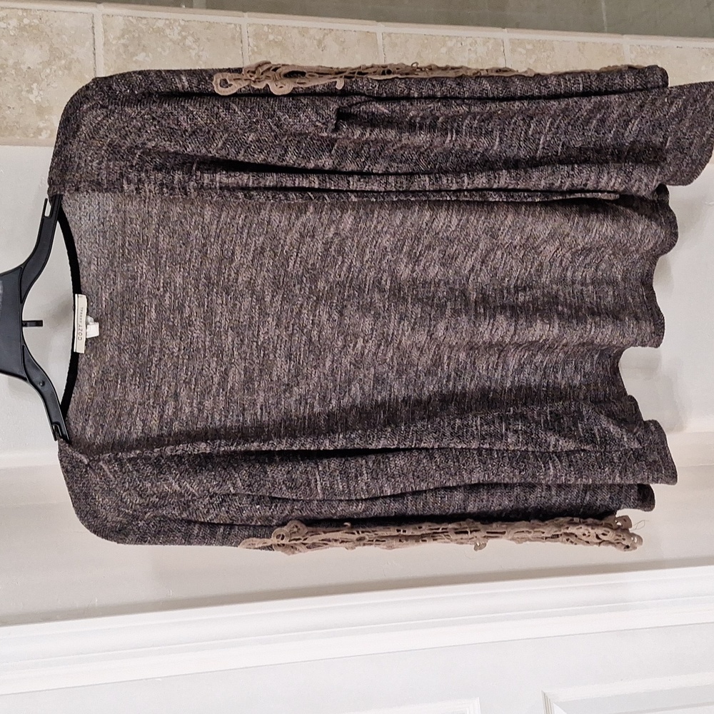 Brown and black cardigan sweater with a brown trim lace